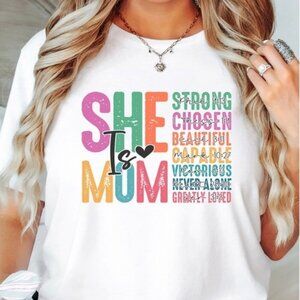She Is Mom Bible Verse Cute Mothers Day Gift Graphic Family Unisex T-Shirt 159